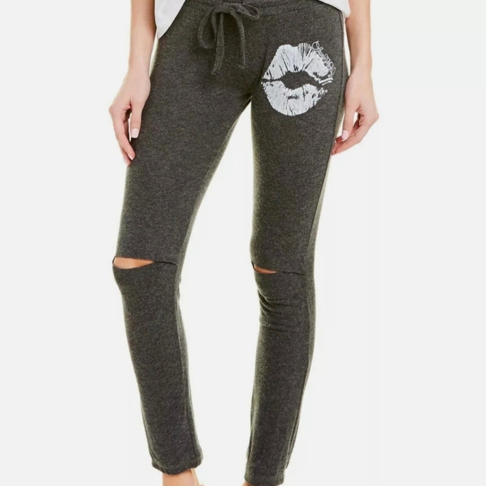 Lauren Moshi Slit knees Blush Lips sweatpants